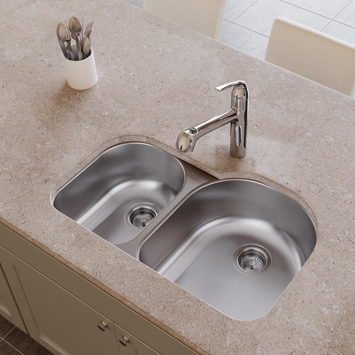Elkay Dayton Premium 31-1/4 Inches by 20 Inches by 8 Inches Offset 40/60 Double Bowl Undermount Kitchen Sink