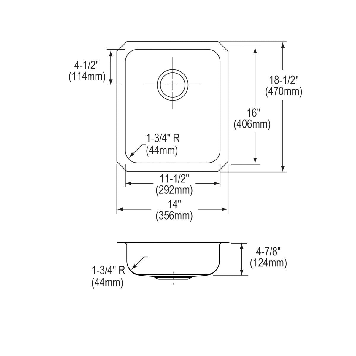 Elkay Lustertone Classic 14 Inches by 18.5 Inches by 4.875 Inches Single Bowl Undermount ADA-compliant Stainless Steel Kitchen Sink