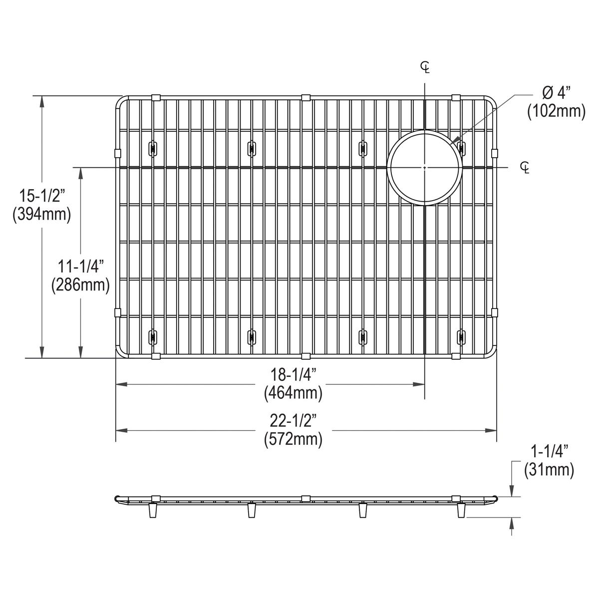 Elkay Crosstown Stainless Steel Kitchen Sink Bottom Grid Measuring 22-1/2 Inches by 15-1/2 Inches by 1-1/4 Inches