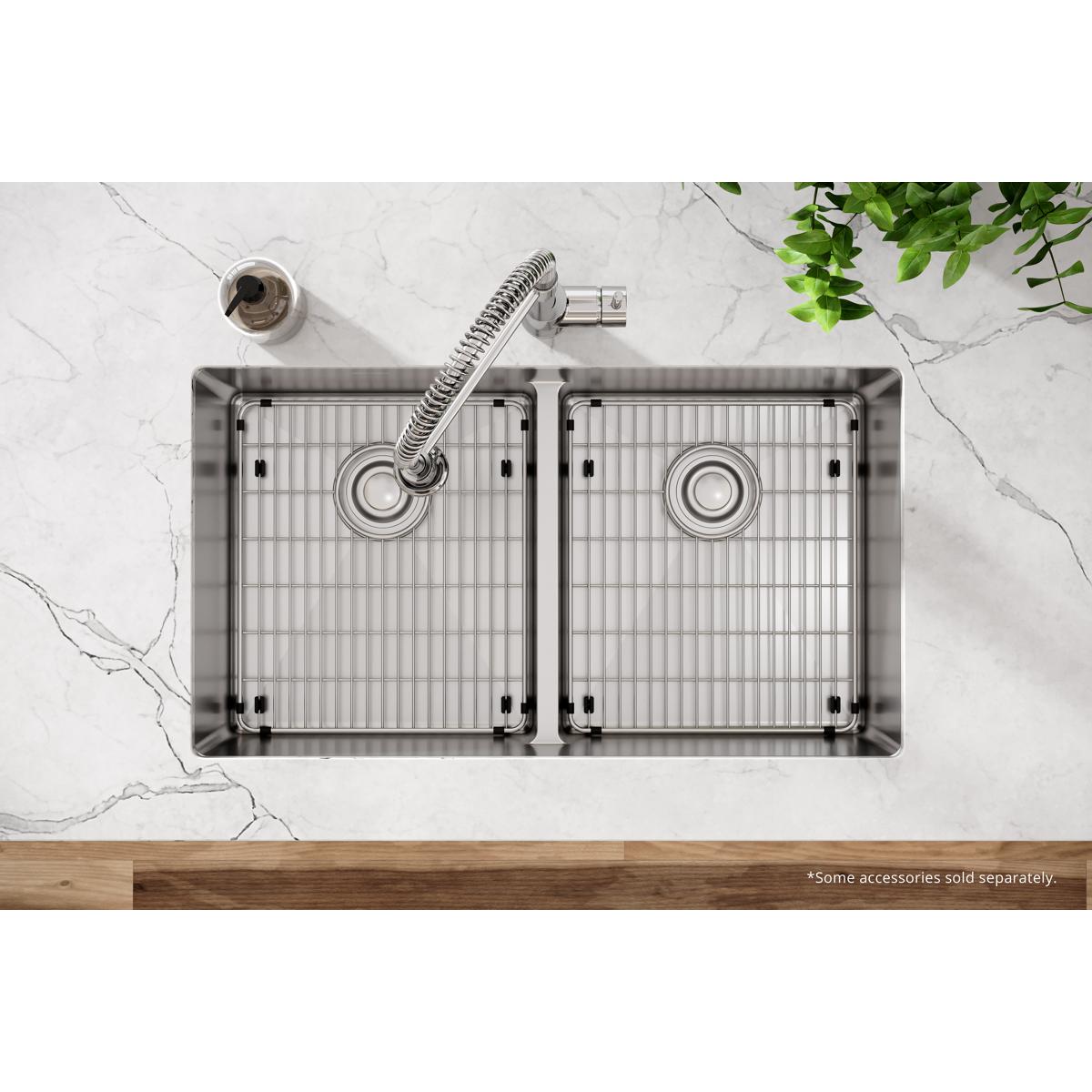 Elkay Crosstown 18 Gauge 33x22x9 Double Bowl Sink Kit with Aqua Divide for Modern Kitchens