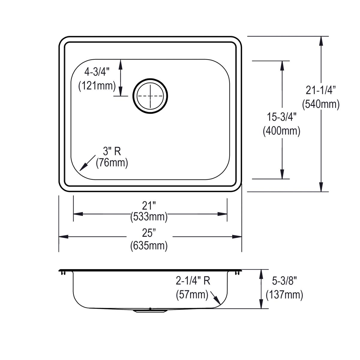Elkay Dayton 25 x 21-1/4 x 5-3/8 High - quality Single Bowl Drop - in Stainless Steel Sink