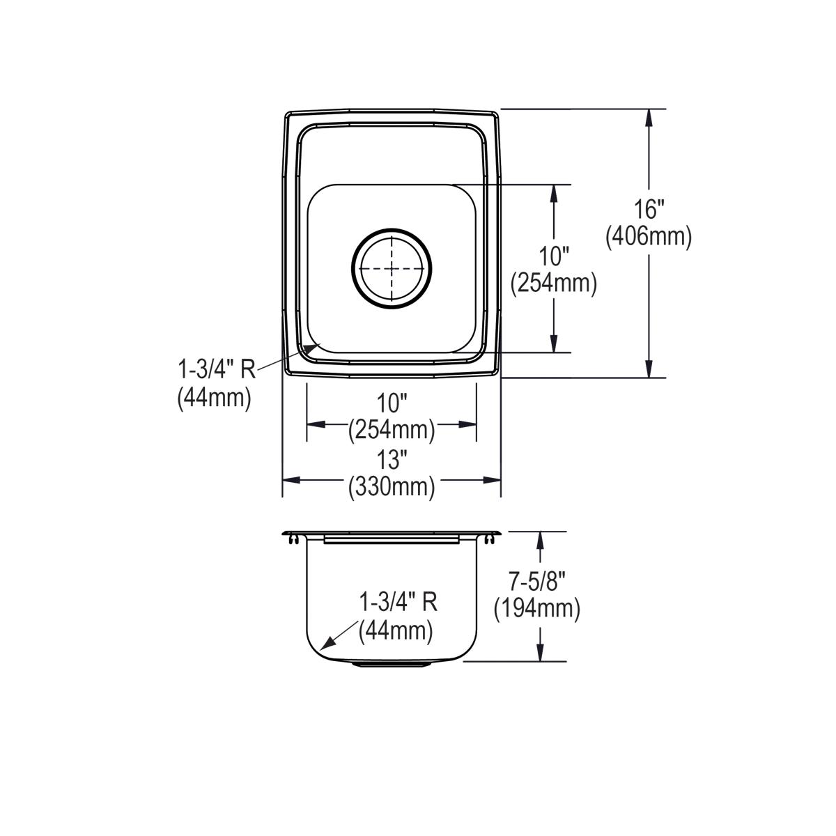 Elkay Lustertone Classic 13 x 16 x 7-5/8 Inch Single Bowl Drop-in Kitchen Sink with Quick-clip Mounting System