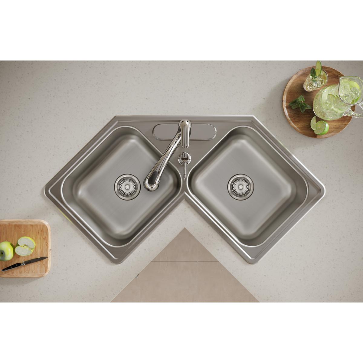 Elkay Dayton 31-7/8 x 31-7/8 x 7 High - quality Equal Double Bowl Corner Sink for Kitchen