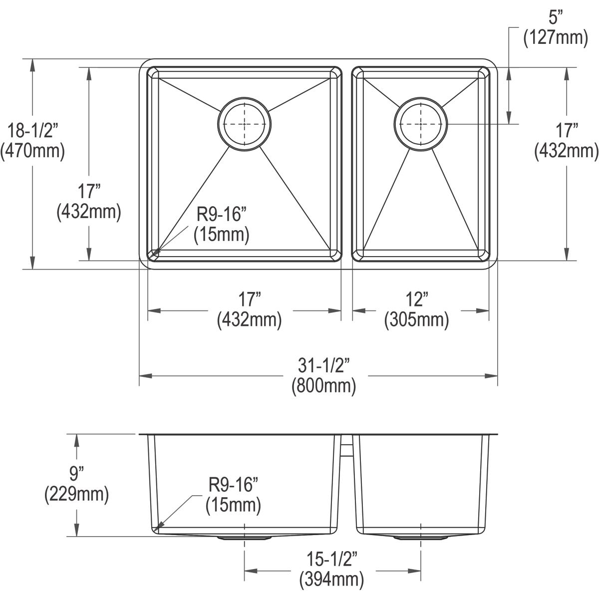 Elkay Crosstown 18-Gauge 31.5x18.5x9 60/40 Double Bowl Undermount Kitchen Sink with Premium Features