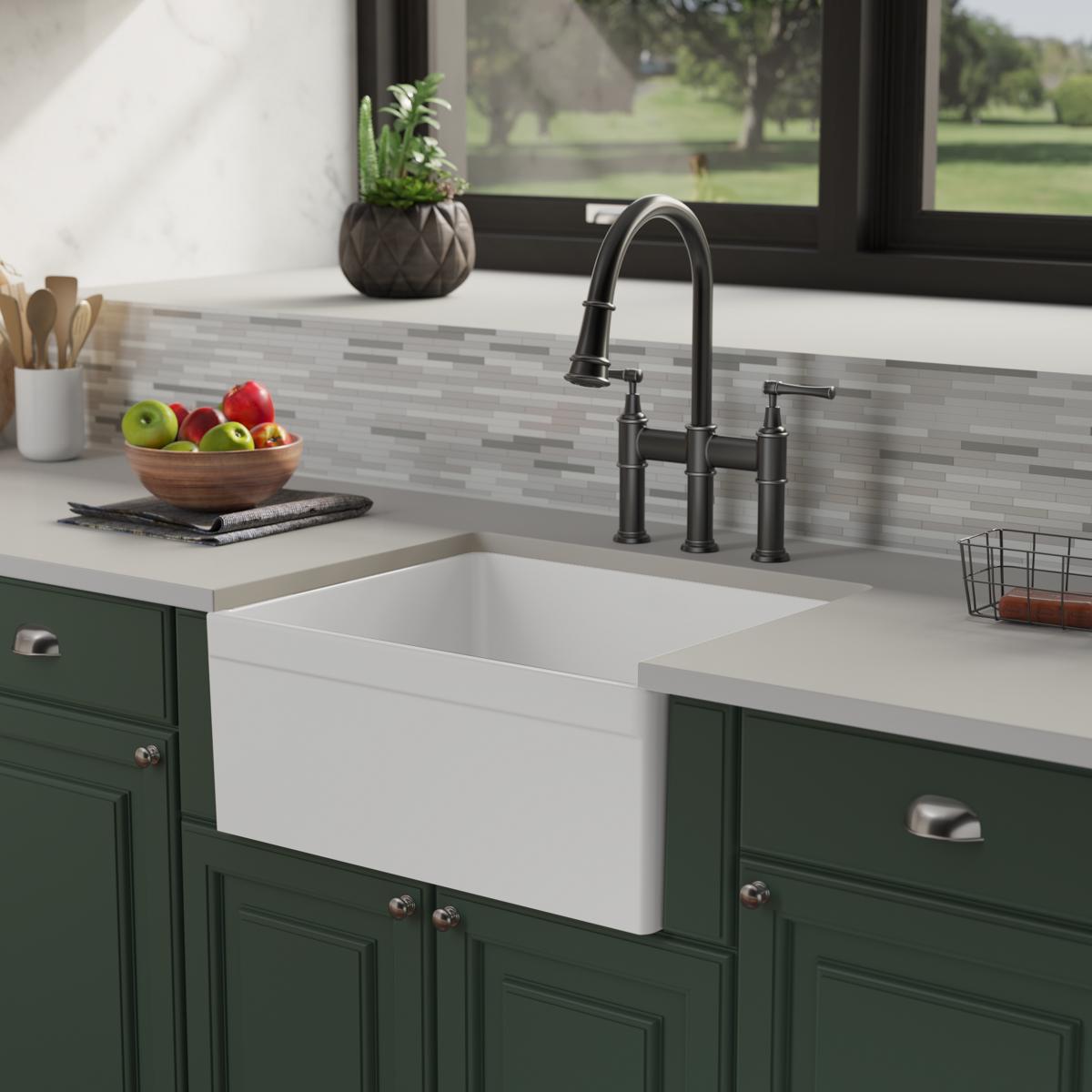 Elkay High - Quality Fireclay Single - Bowl Farmhouse Kitchen Sink, Dimensions: 24 - 7/16 x 19 - 11/16 x 9 - 1/8 Inches
