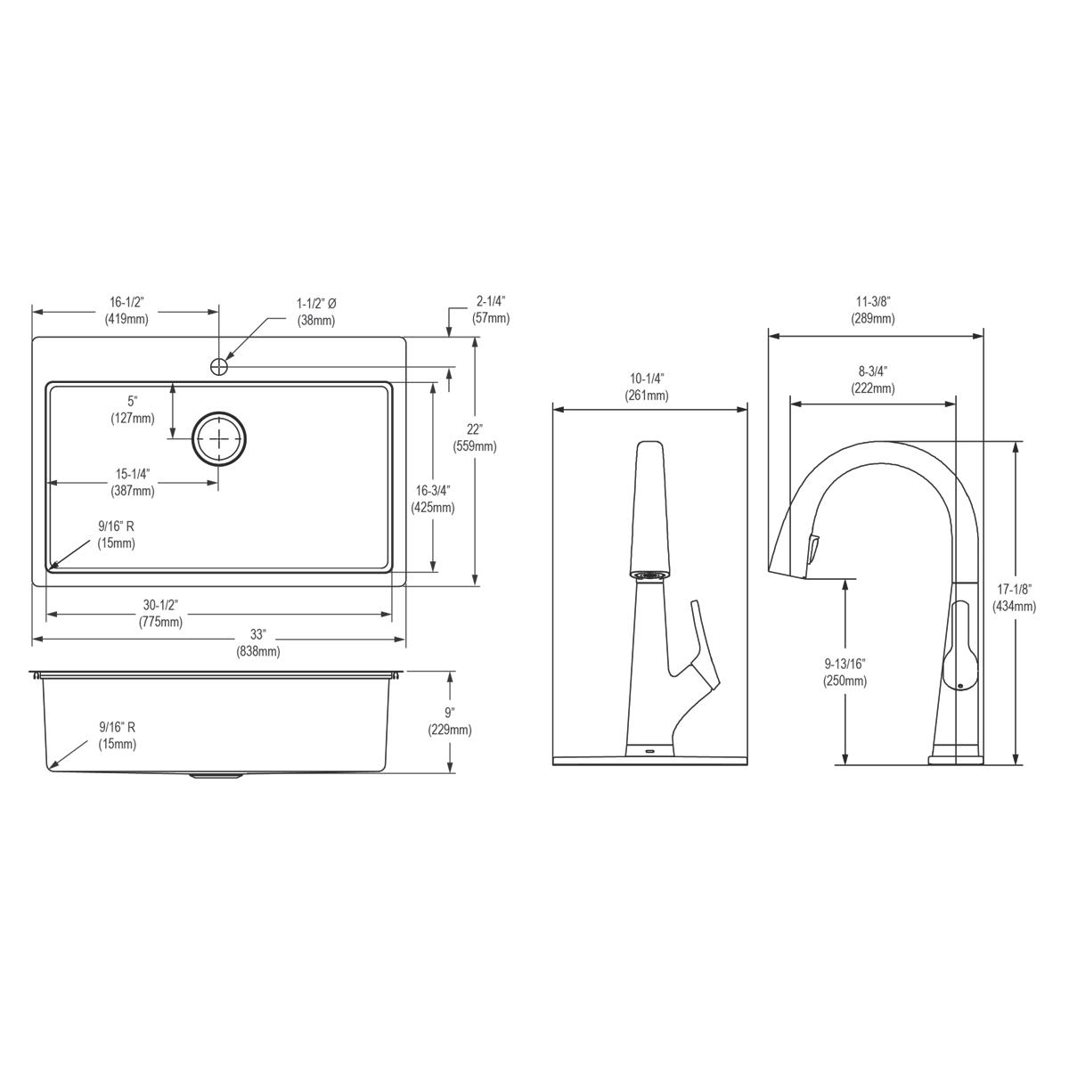 Elkay Crosstown 18 Gauge 33x22x9 Single Bowl Dual-Mount Sink Kit with Filtered Water Faucet