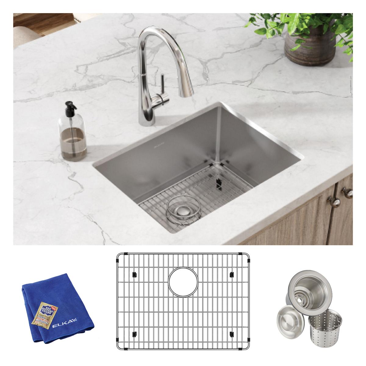 Elkay Crosstown Single Bowl Undermount Kitchen Sink Kit with 16 Gauge Stainless Steel, Measuring 23-1/2 x 18-1/4 x 8 Inches