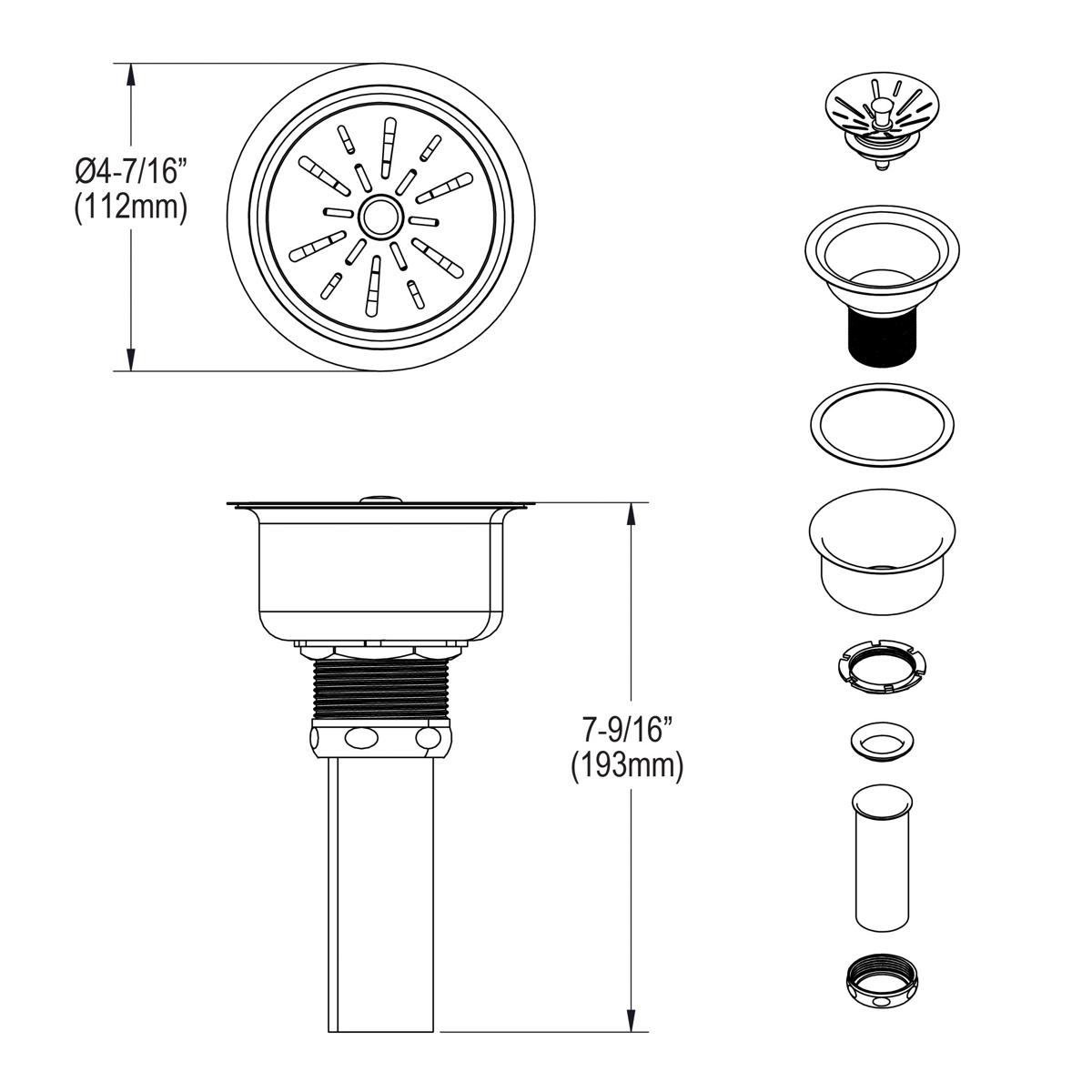 Elkay High - End Deluxe 3 - 1/2 Inch Drain with Type 304 Body Ideal for Fireclay Kitchen Sinks