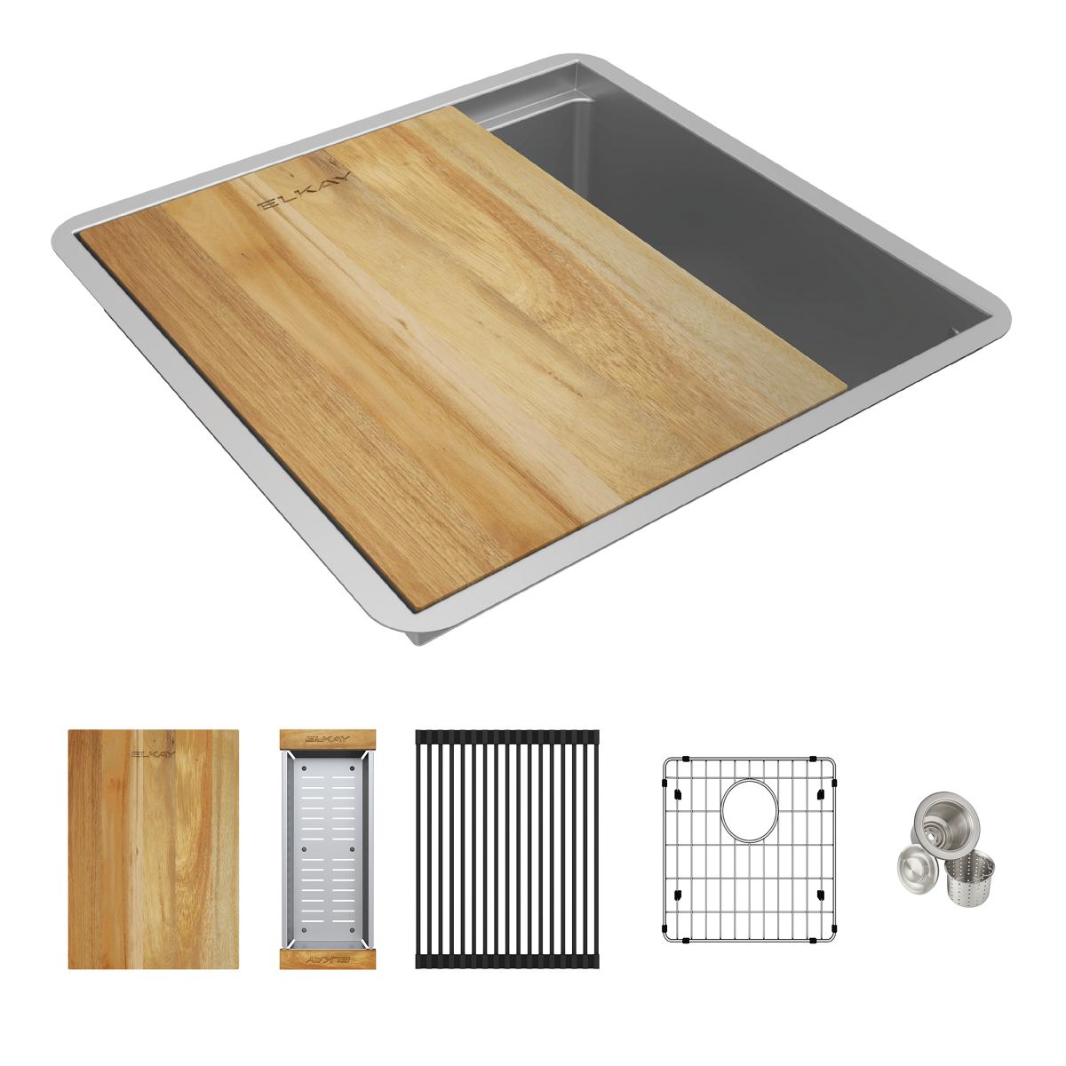Elkay Crosstown Single Bowl Undermount Sink Kit - 18 Gauge Workstation for Kitchen with Dimensions of 18-1/2 Inches by 18-1/2 Inches by 8-3/4 Inches
