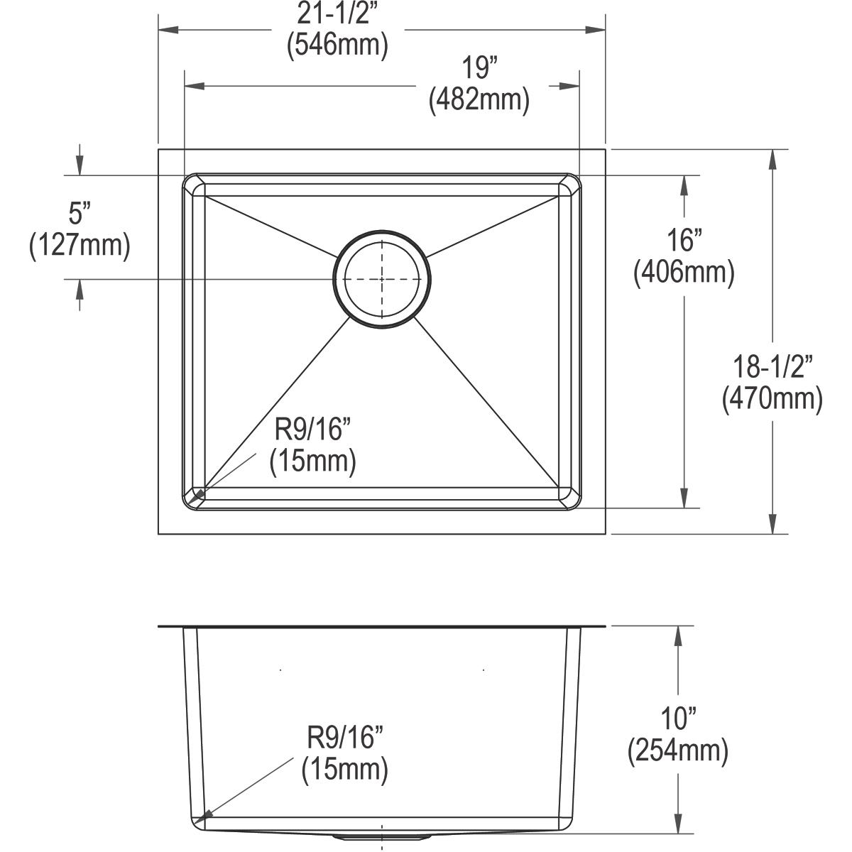 Elkay Crosstown Single Bowl Undermount Kitchen Sink - 16 Gauge, 21-1/2 Inches by 18-1/2 Inches by 10 Inches