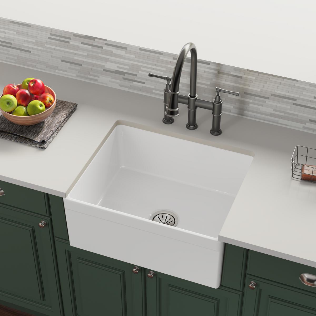 Elkay High - Quality Fireclay Single - Bowl Farmhouse Kitchen Sink, Dimensions: 24 - 7/16 x 19 - 11/16 x 9 - 1/8 Inches