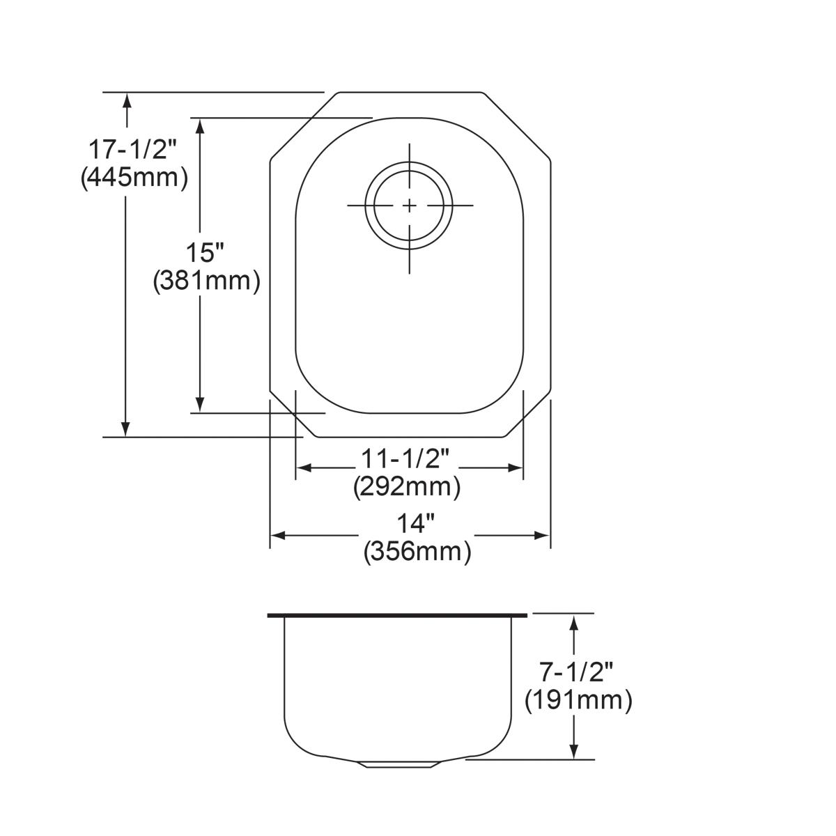 Elkay Lustertone Classic Stainless Steel Single Bowl Undermount Kitchen Sink - Dimensions 14 Inches by 17-1/2 Inches by 7-1/2 Inches