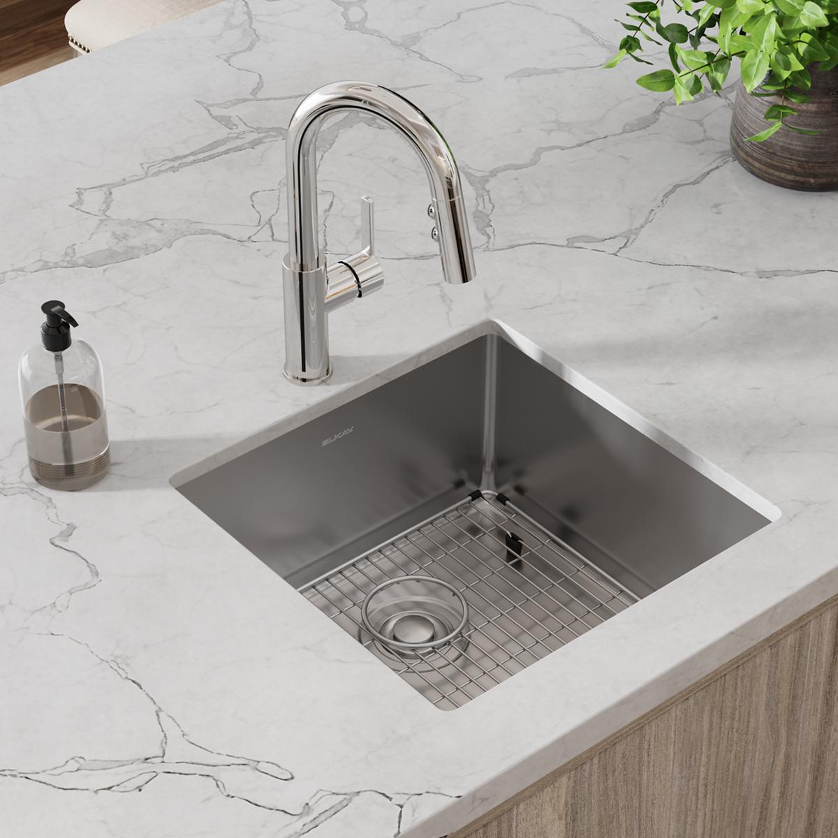 Elkay Crosstown 18-Gauge 18.5x18.5x9 Single Bowl Undermount Sink & Faucet Kit with Accessories