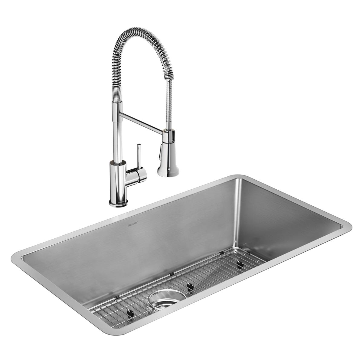Elkay Crosstown Premium 16 Gauge Stainless Steel 32.5 x 18 x 10 Single Bowl Undermount Kitchen Sink Kit with Faucet