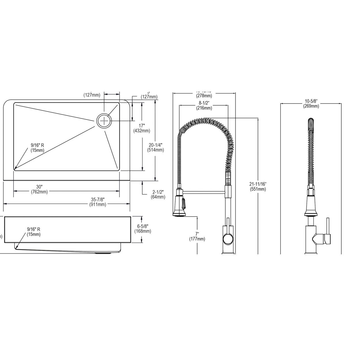 Elkay Crosstown 18 Gauge Single Bowl Farmhouse Kitchen Sink and Faucet Combo Set with Bottom Grid, Drain, and Care Kit (Dimensions: 35-7/8 x 20-1/4 x 9)