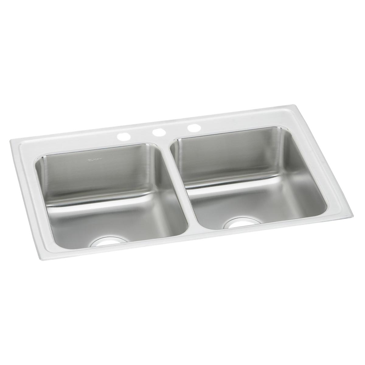 Elkay Celebrity 33x21-1/4x7-1/2 High - Quality Equal Double Bowl Drop - in Kitchen Sink