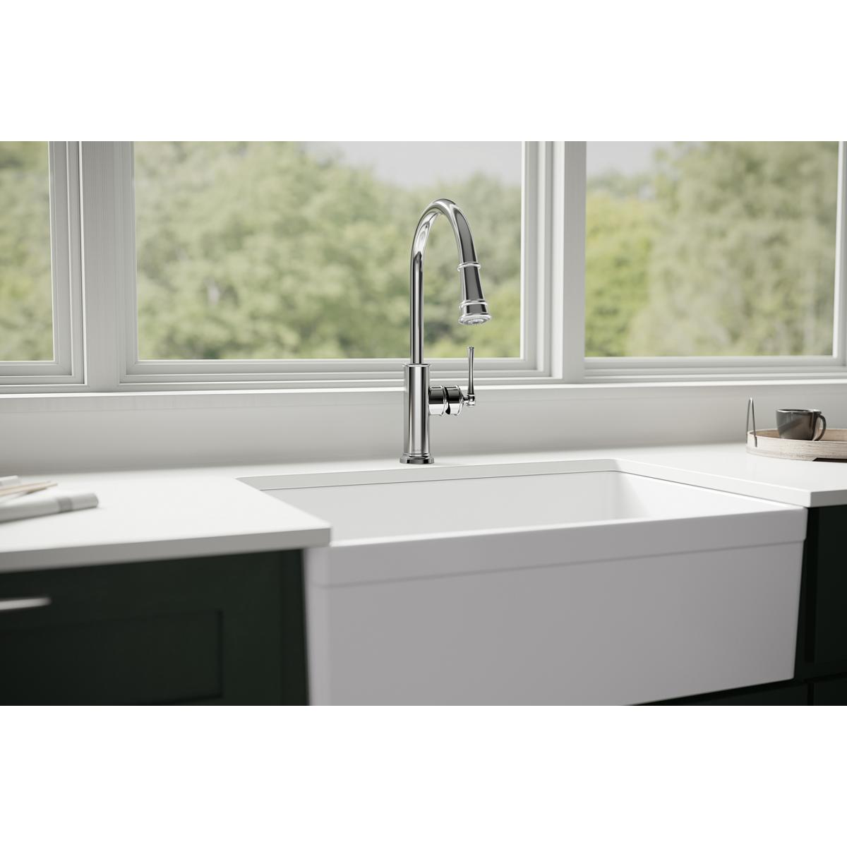Elkay Explore Single-Hole Kitchen Sink Faucet Featuring a Pull-Down Sprayer and a Forward-Only Lever Handle for Enhanced Kitchen Utility