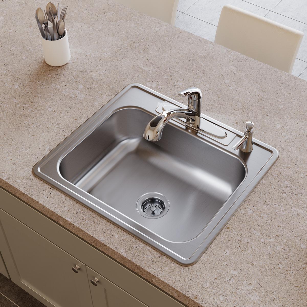 Elkay Dayton High - Quality Stainless Steel 25 x 22 x 8 - 3/16 Inch MR2 - Hole Single Bowl Drop - in Kitchen Sink