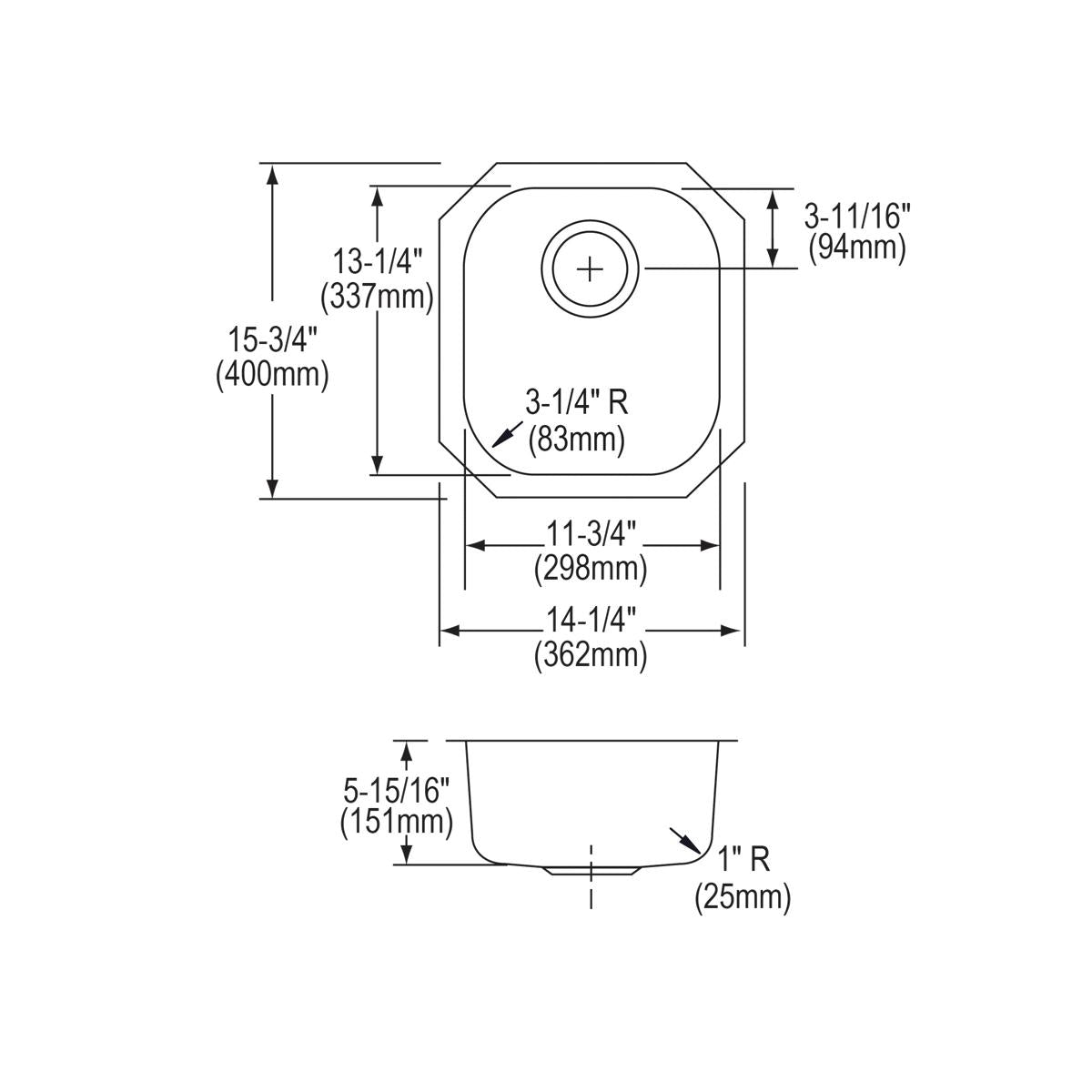 Elkay Lustertone Classic Single Bowl Undermount Kitchen Sink - 14.25 x 15.75 x 5.9375 Inches