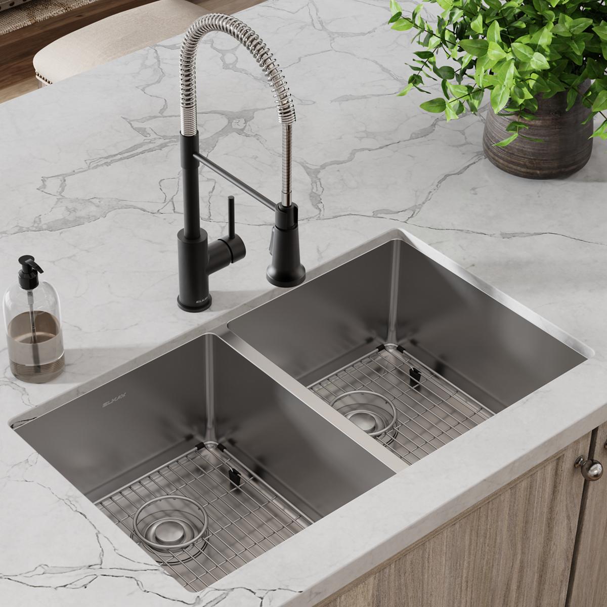 Elkay Crosstown 18 Gauge Equal Double Bowl Undermount Sink & Faucet Kit with Extras