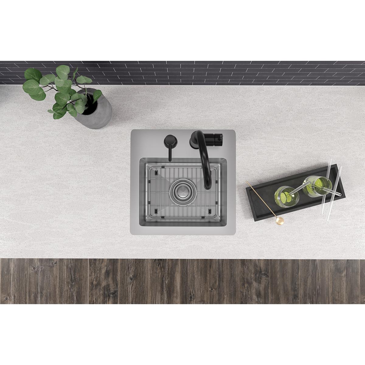 Elkay Crosstown 18-Gauge 15x15x9 Single-Bowl Dual-Mount Premium Bar Sink Kit