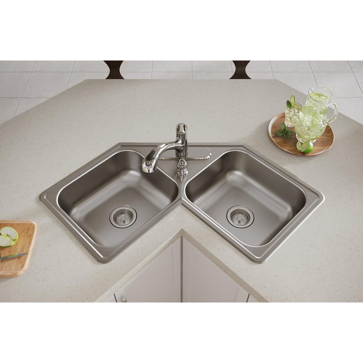 Elkay Dayton 31-7/8 x 31-7/8 x 7 High - quality Equal Double Bowl Corner Sink for Kitchen
