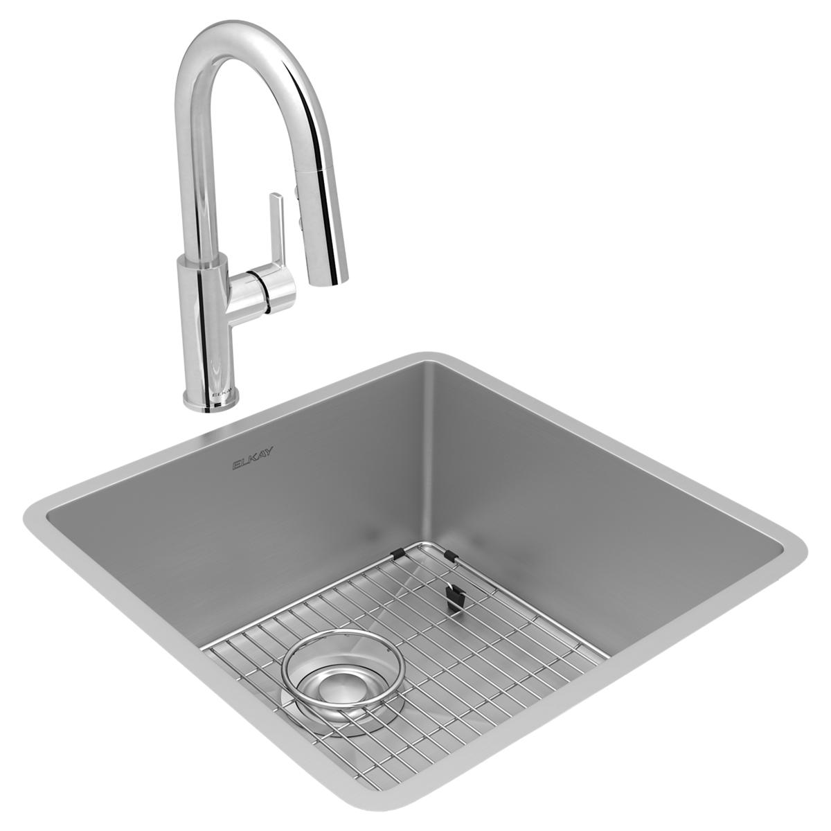 Elkay Crosstown 18-Gauge 18.5x18.5x9 Single Bowl Undermount Sink & Faucet Kit with Accessories