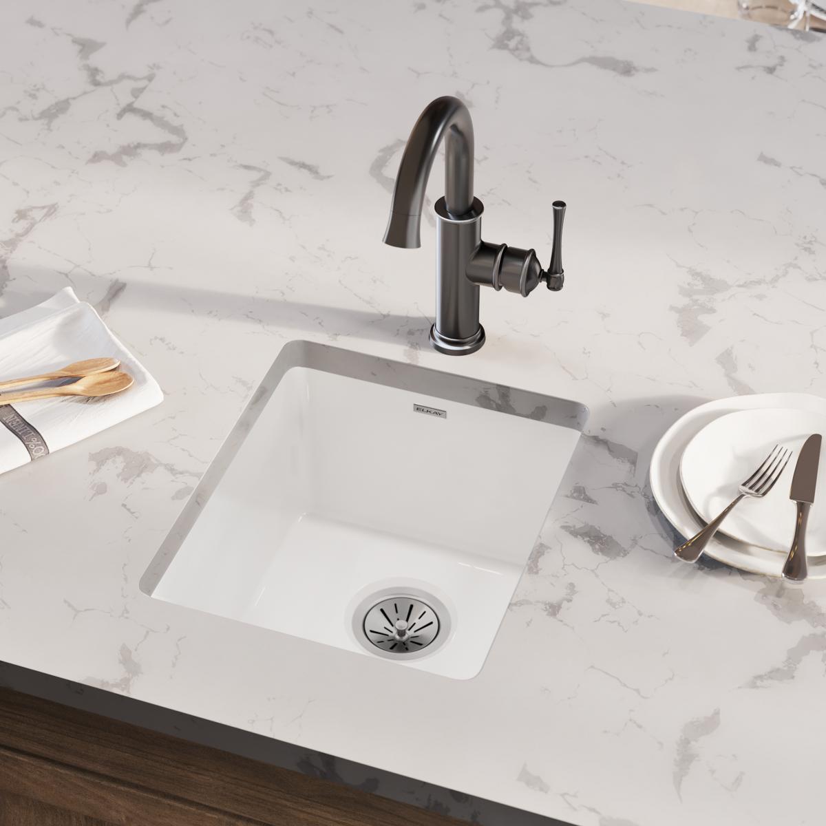 Elkay High - Quality Fireclay Single - Bowl Undermount Bar Sink with Dimensions of 16 - 7/16 x 18 - 15/16 x 9 - 1/16