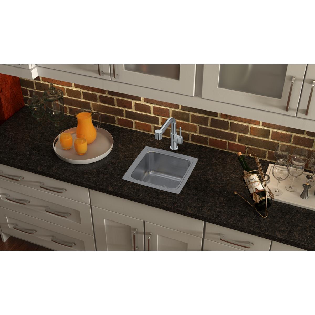Elkay Lustertone Classic 15 x 15 x 7-5/8 Single Bowl Drop-in Stainless Steel Bar Sink