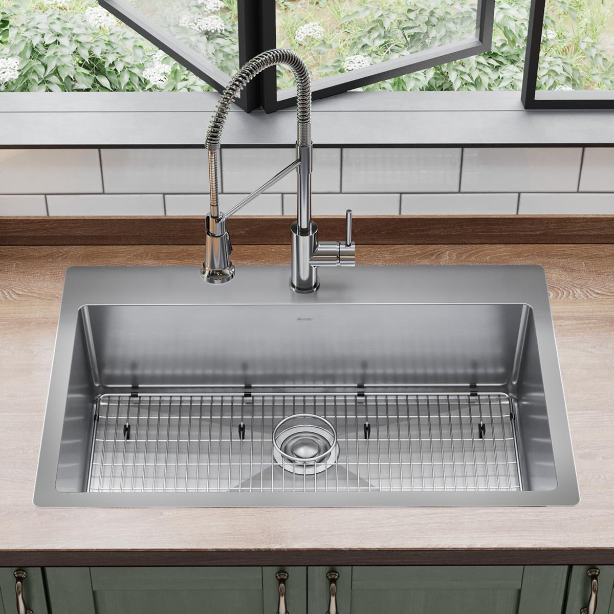 Elkay Crosstown 18 Gauge Stainless Steel 33 x 22 x 9 Single Bowl Dual Mount Kitchen Sink Kit with High - Quality Faucet