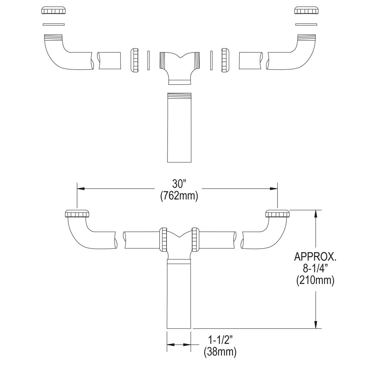 Elkay Chrome-Plated Brass Center Outlet Drain Fitting for Double Bowl Kitchen Sinks