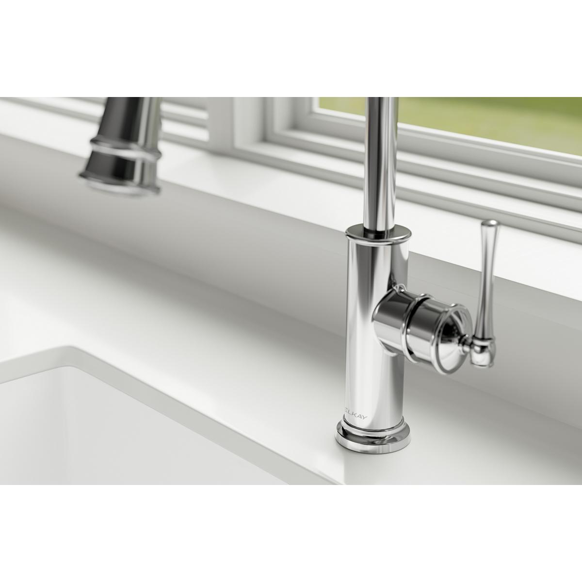 Elkay Explore Single-Hole Kitchen Sink Faucet Featuring a Pull-Down Sprayer and a Forward-Only Lever Handle for Enhanced Kitchen Utility