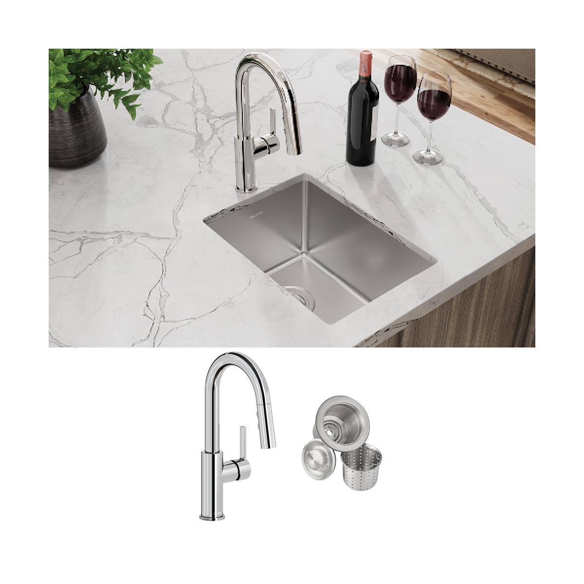 Elkay Crosstown 18-Gauge Single Bowl Undermount Bar Sink & Faucet Kit with Drain