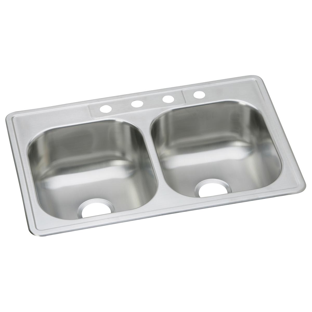 Elkay Dayton 33 Inches by 21 and 1/4 Inches by 8 and 1/16 Inches MR2-Hole Equal Double Bowl Drop-in Kitchen Sink