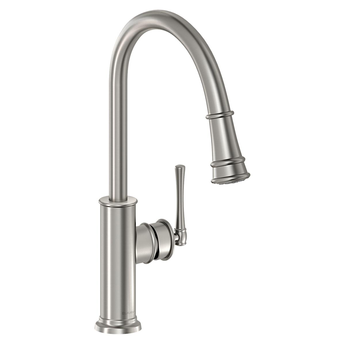 Elkay Explore Single-Hole Kitchen Sink Faucet Featuring a Pull-Down Sprayer and a Forward-Only Lever Handle for Enhanced Kitchen Utility