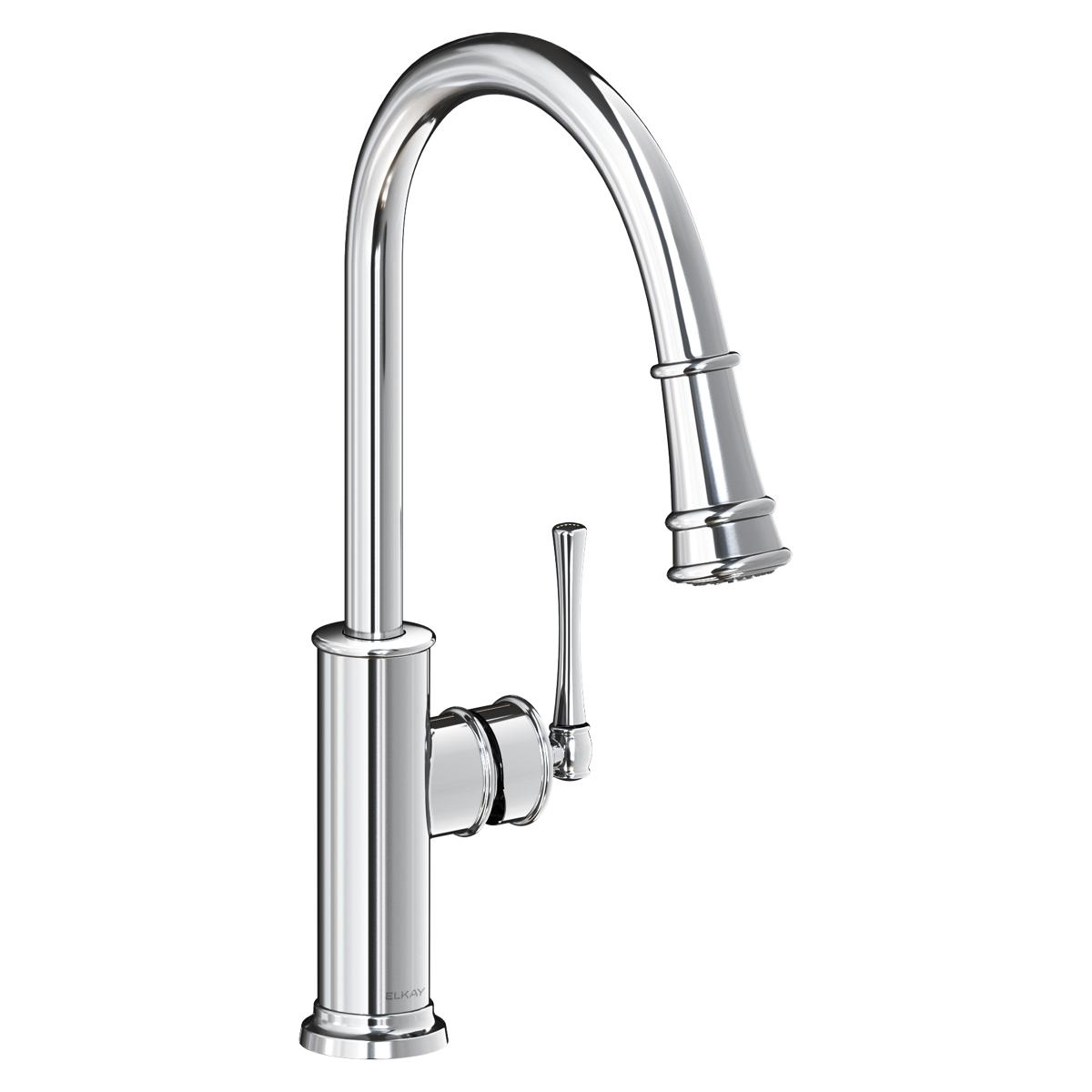 Elkay Explore Single-Hole Kitchen Sink Faucet Featuring a Pull-Down Sprayer and a Forward-Only Lever Handle for Enhanced Kitchen Utility