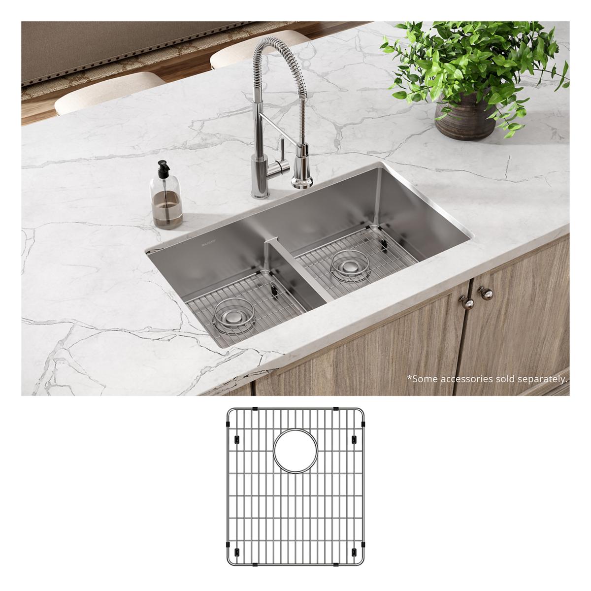 Elkay Crosstown 18 Gauge 33x22x9 Double Bowl Sink Kit with Aqua Divide for Modern Kitchens
