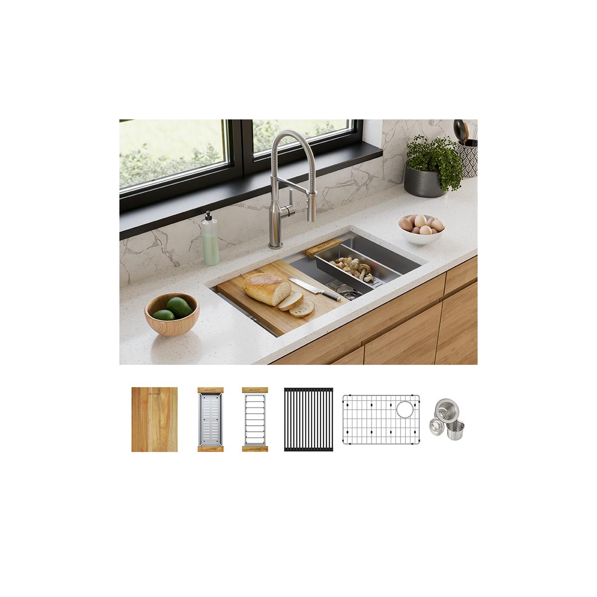 Elkay Crosstown Premium 18 Gauge Stainless Steel Single Bowl Undermount Workstation Sink Kit with Custom Accessories, Dimensions 31-1/2 x 18-1/2 x 9