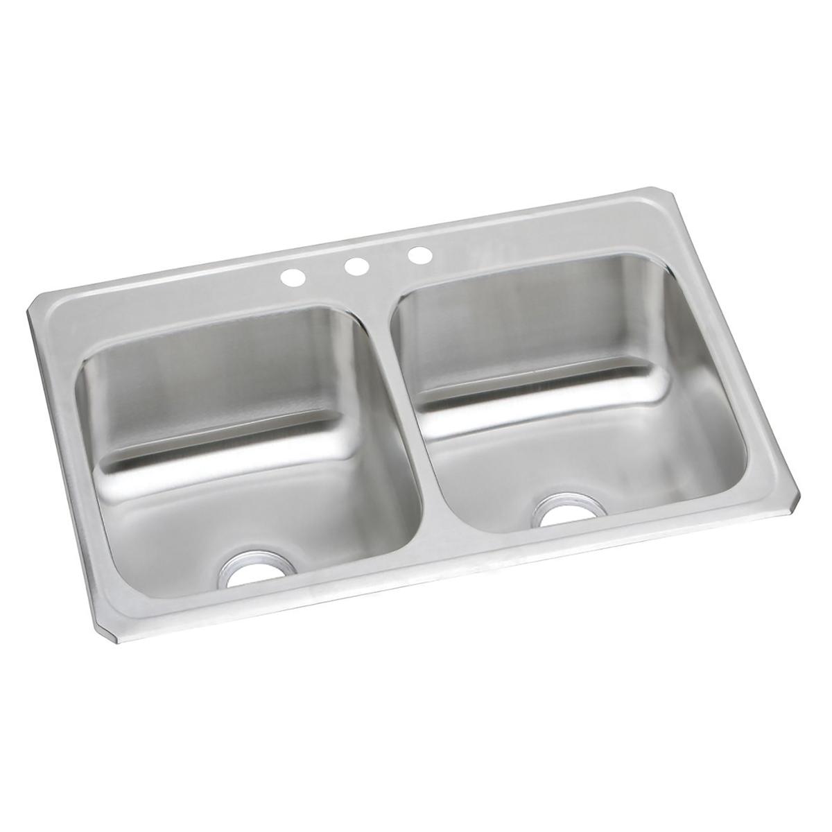 Elkay Celebrity 33 x 21-1/4 x 6-7/8, Premium Equal Double Bowl Drop-in Kitchen Sink