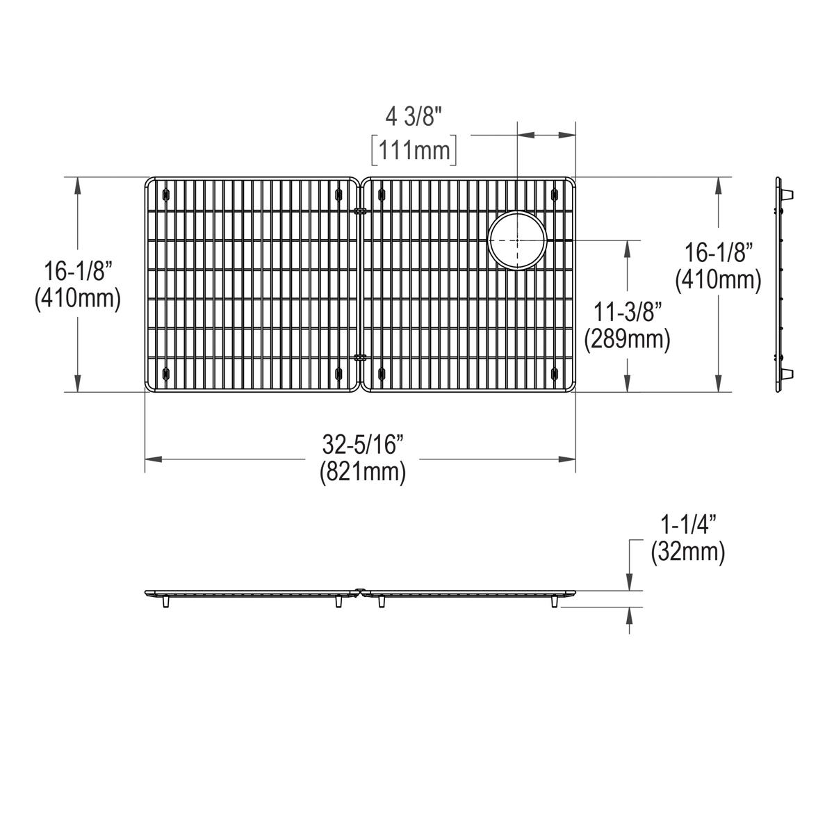 Elkay Crosstown 33-1/8 x 16-1/8 x 1-1/4 Durable Stainless Steel Bottom Grid for Sinks