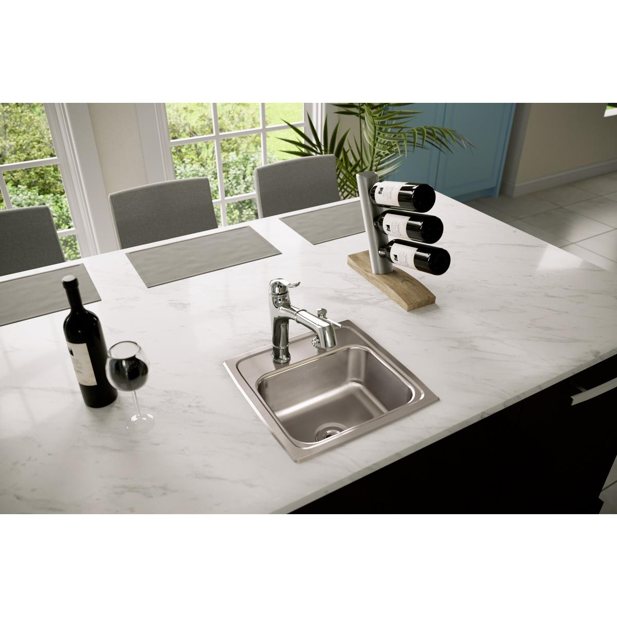 Elkay Lustertone Classic 15 x 15 x 6-1/8 Single Bowl Drop-in Bar Sink with Easy Quick-clip