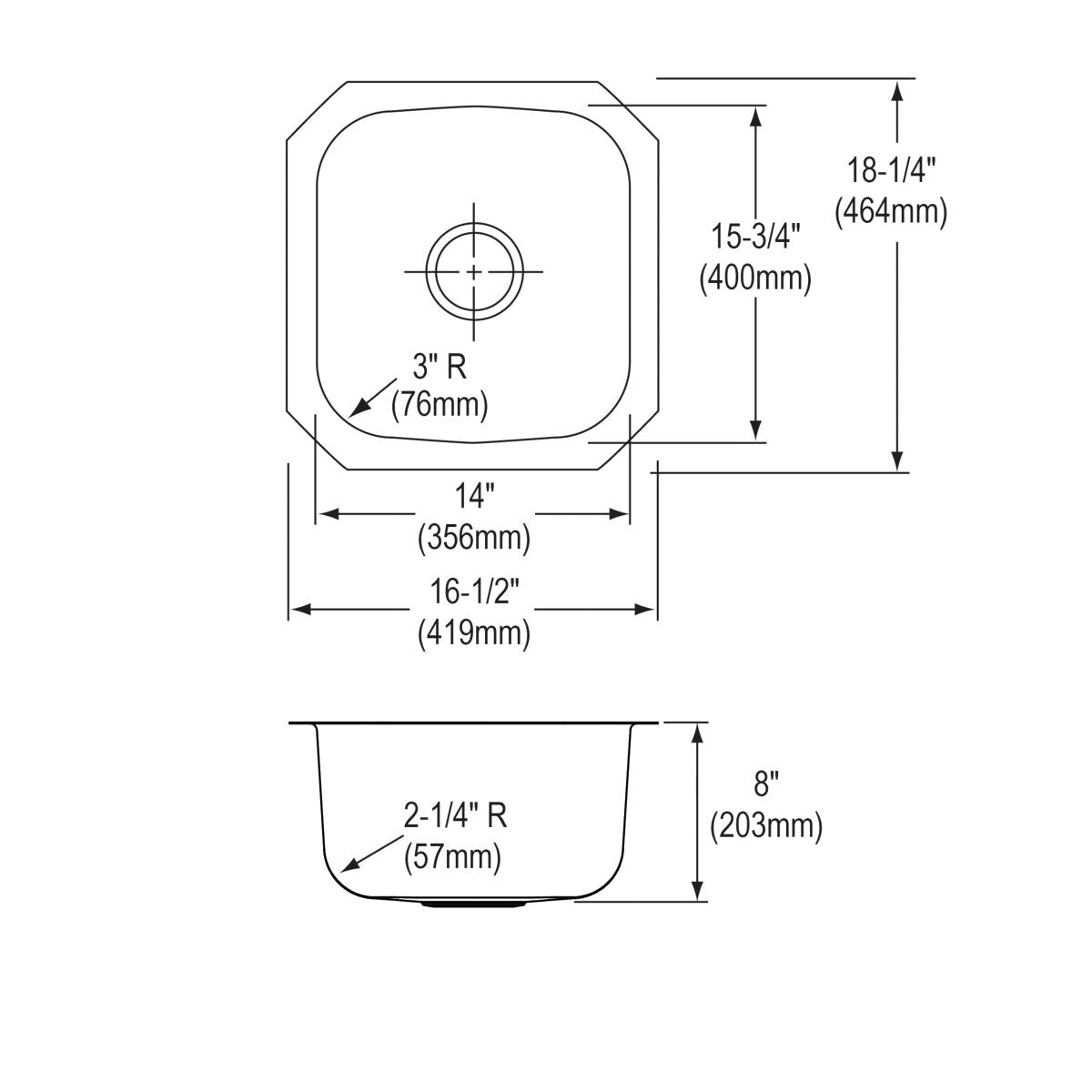 Elkay Dayton Single Bowl Undermount Kitchen Sink - 16.5 Inches by 18.25 Inches by 8 Inches