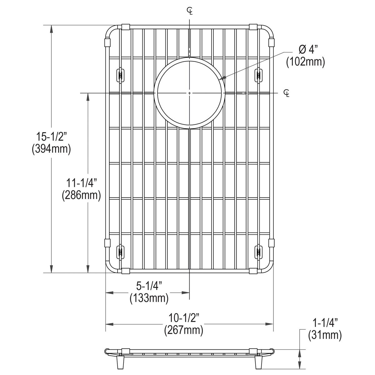 Elkay Crosstown Stainless Steel Bottom Grid for Sink - Dimensions 10-1/2 Inches by 15-1/2 Inches by 1-1/4 Inches