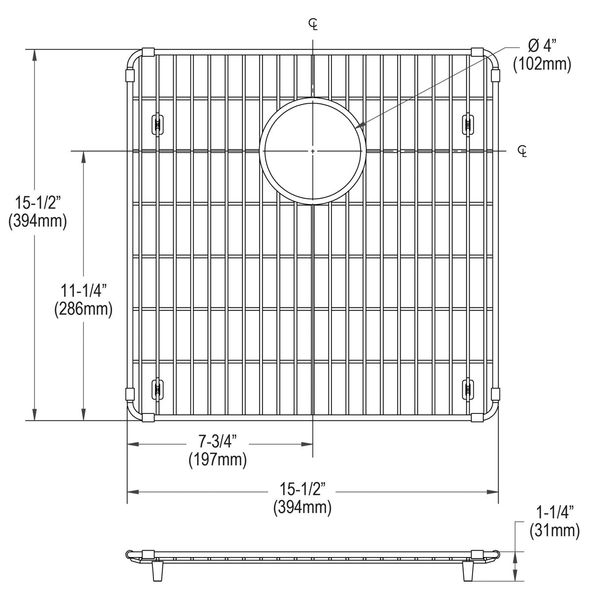 Elkay Crosstown Durable 15-1/2 x 15-1/2 x 1-1/4 Stainless Steel Bottom Grid for Kitchen Sink