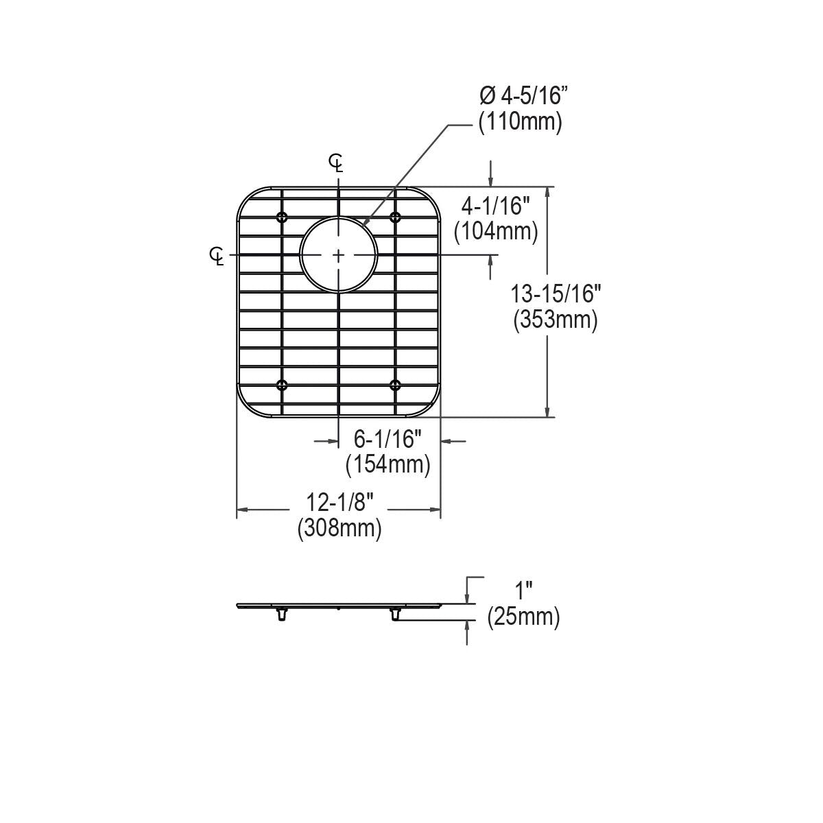Elkay Dayton Solid Stainless Steel 12-1/8 x 13-15/16 x 1 Bottom Grid for Elkay Sinks
