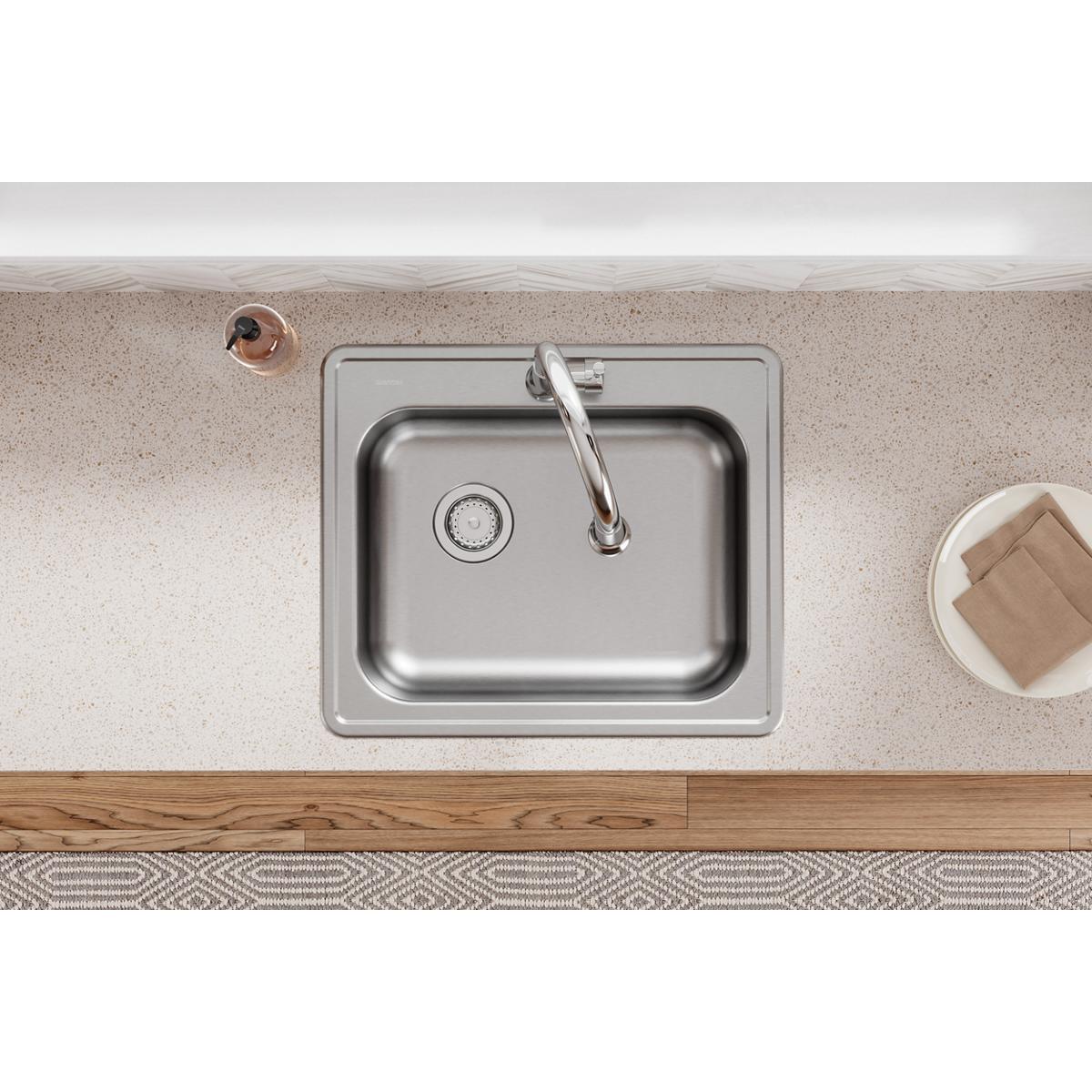 Elkay Dayton Durable Single Bowl Drop - in Sink with Left Drain, 25 x 21 - 1/4 x 5 - 3/8 MR2 - Hole