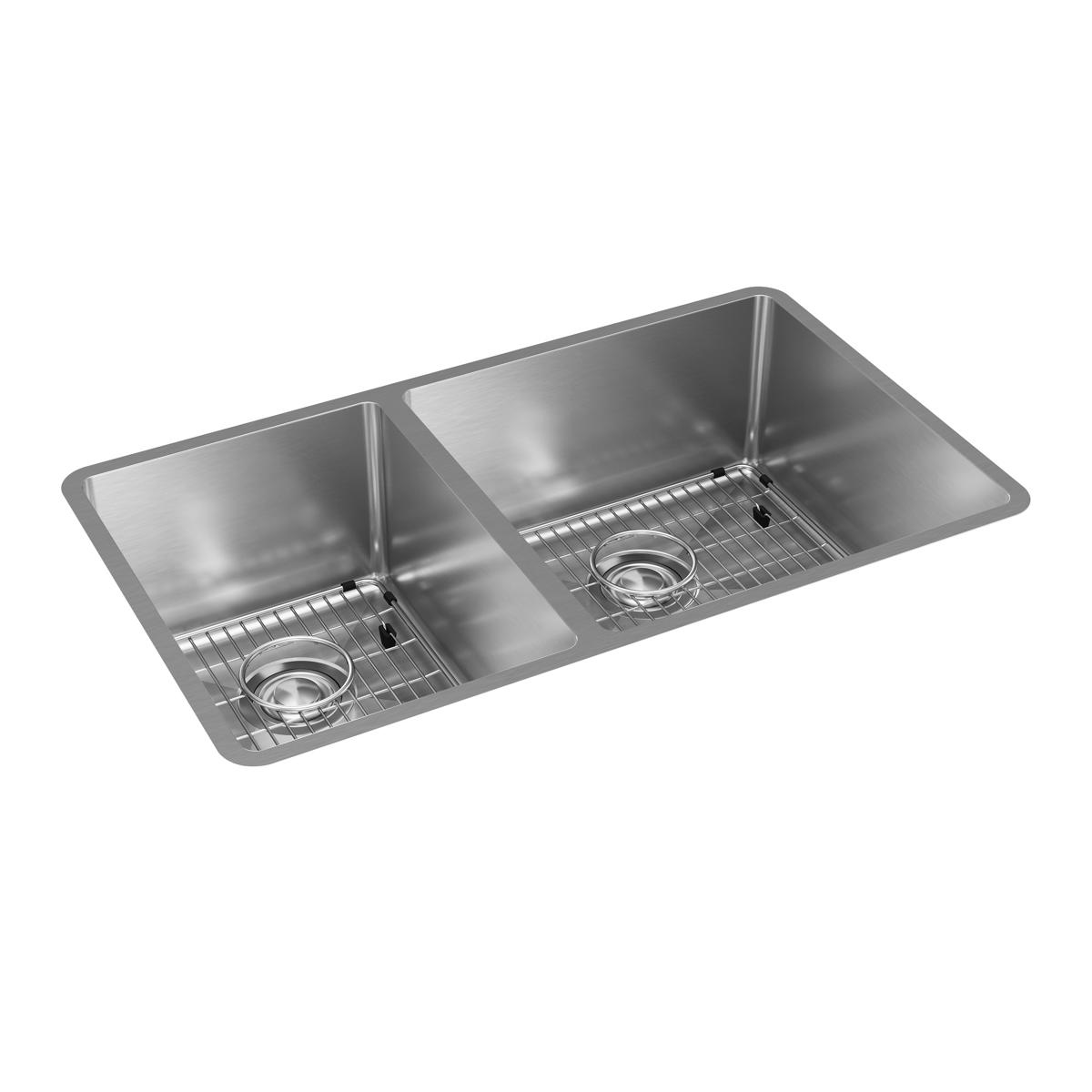 Elkay Crosstown 18-Gauge 31.5x18.5x9 40/60 Double Bowl Undermount Sink Set with Accessories