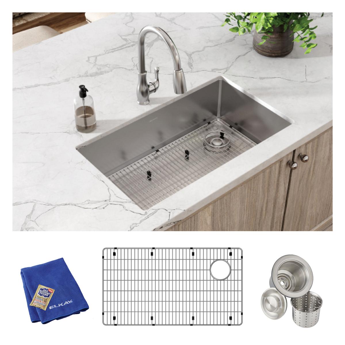 Elkay Crosstown 18 Gauge Single Bowl Undermount Sink Kit - 31.5 x 18.5 x 9
