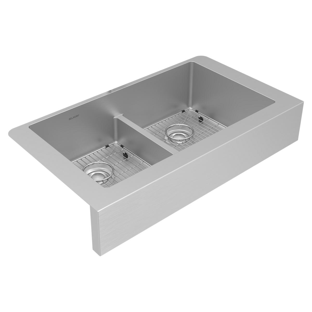 Elkay Crosstown 18-Gauge Equal Double Bowl Farmhouse Sink Kit with Aqua Divide, 35-7/8 x 20-1/4 x 9