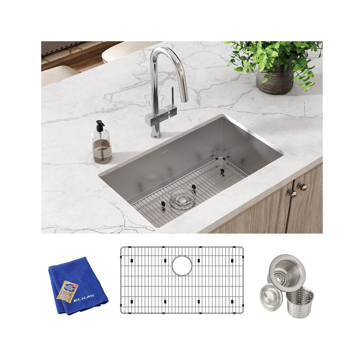 Elkay Crosstown Single Bowl Undermount Kitchen Sink Kit - 16 Gauge, 30.5 x 18.5 x 10 Inches